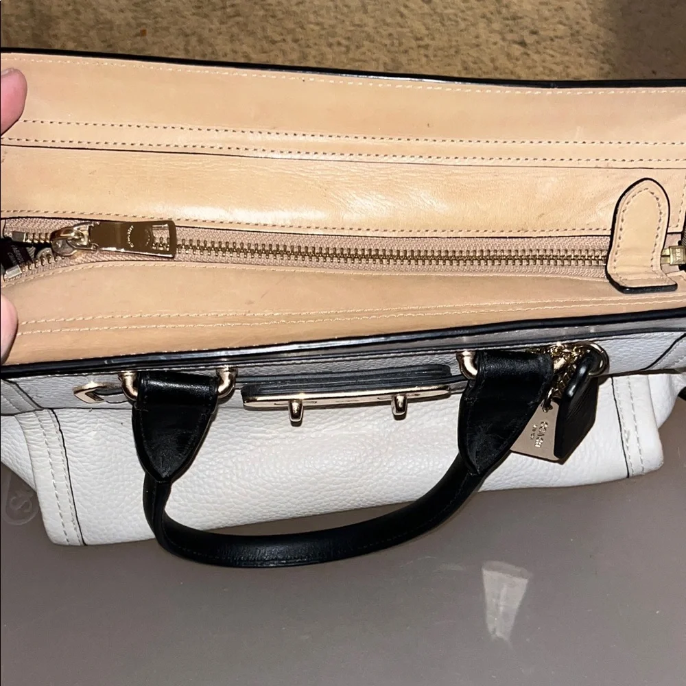 Coach Black and White Leather Satchel - Picture 2 of 5